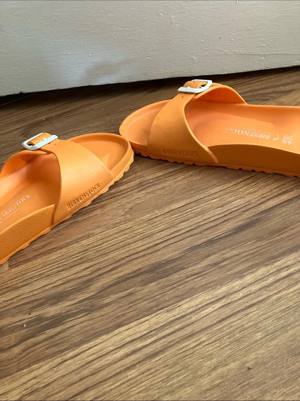 Birkenstock Orange Single Strap Buckle Slides